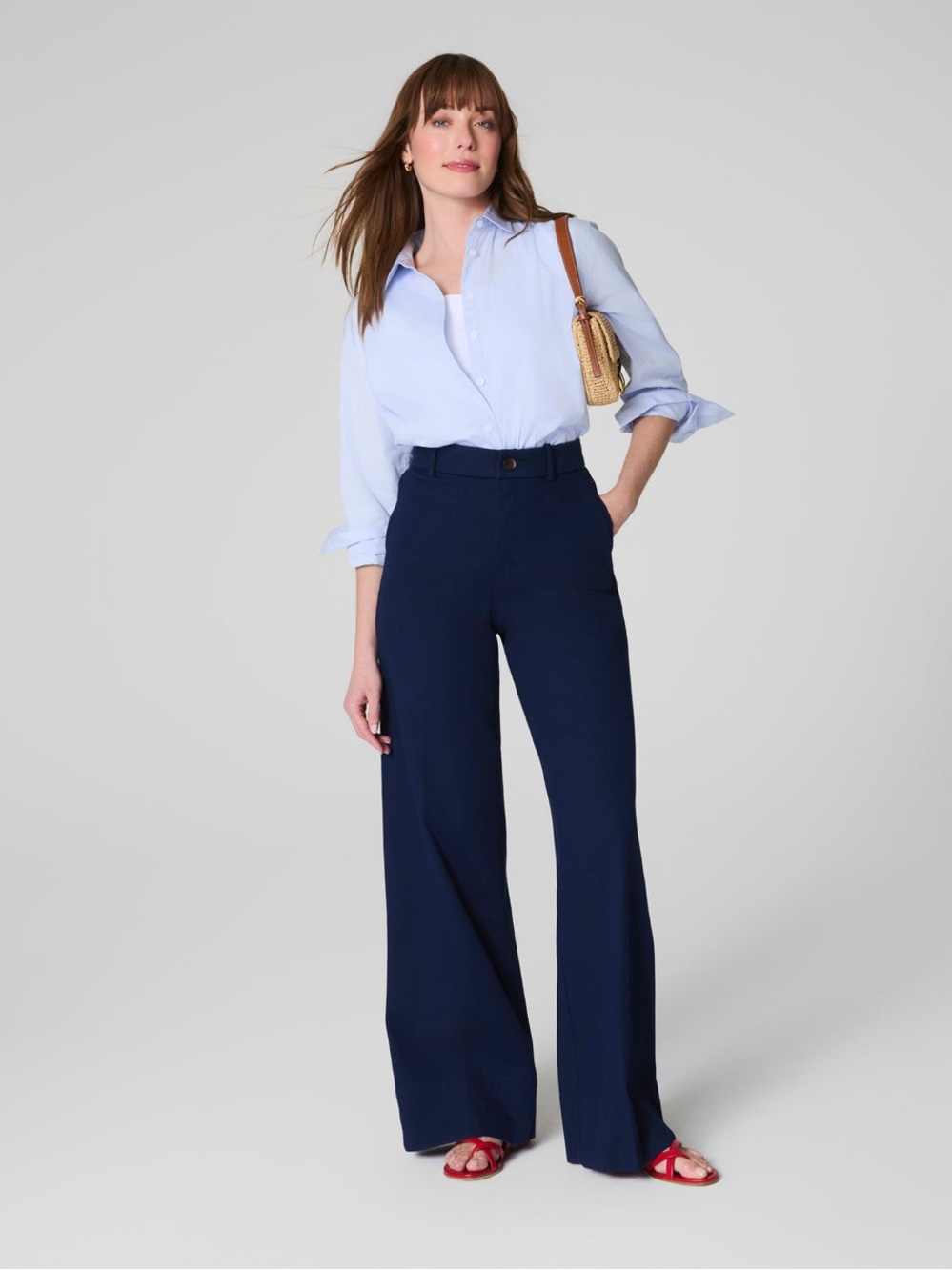 SPANX Navy Wide-Leg High-Rise Trousers with Belt Loops